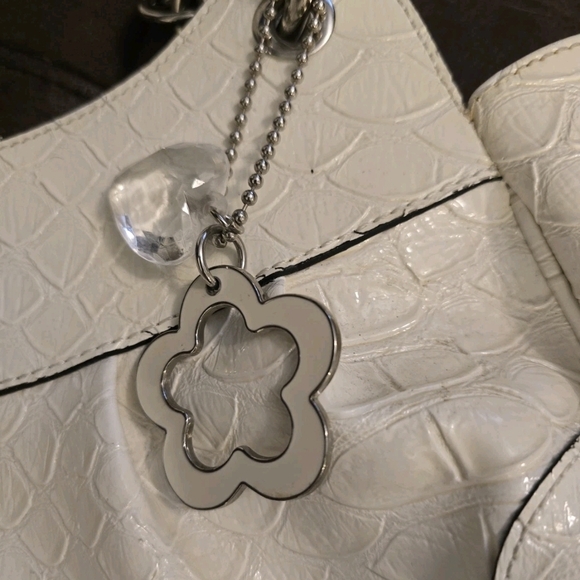 GUESS Y2K Cream Croc Embossed Buckle Satchel Shoulder Bag #9637 Studded Vintage - Picture 12 of 16